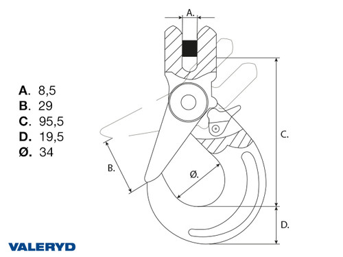 Clevis Self-Locking Hook G80 6-8mm, 1120Kg