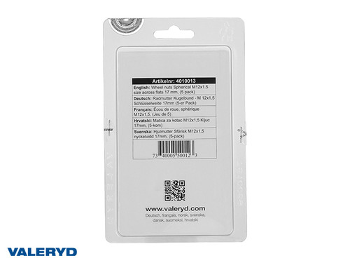 Wheel nuts Spherical M12x1.5 size across flats 17 mm (5 pack) [4010013]