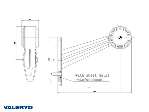 LED End outline marker Valeryd 175x150x45 white/red 12-30 V, incl. 400 mm cable , Right 