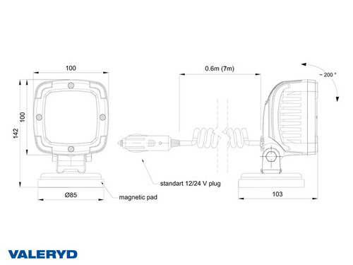 LED Work light alu 2800 Lm, 12/24 V Cable 7 m , connection for cigarette lighter. Magnetic mount  [3199102]