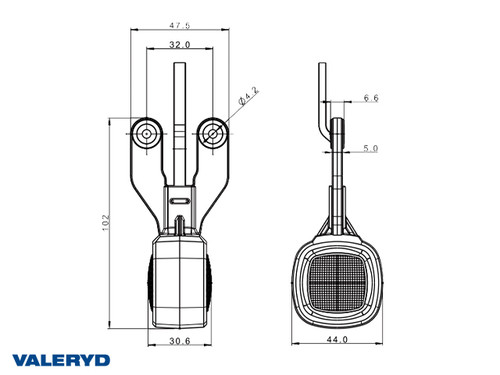LED End outline marker Valeryd L/R 102x44x47,5mm 12-36V White/Red, 0,5m cable [3172020]
