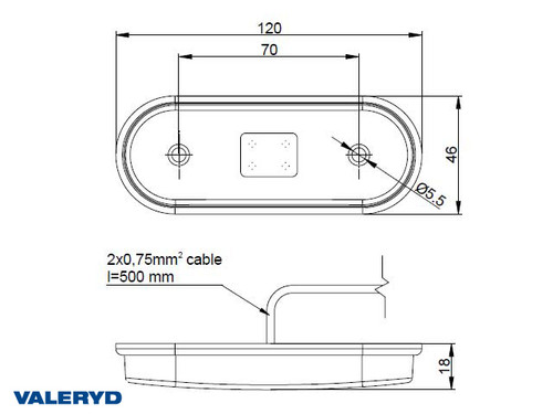 LED Side marking light Valeryd 120x46x18mm yellow 12-30 V with reflector incl. 450 mm cable  [3176004]
