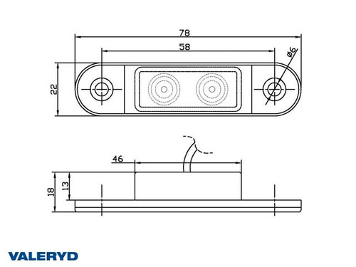 LED Side marking light Valeryd 78x22x18mm yellow 12-30 V incl. 450mm cable 