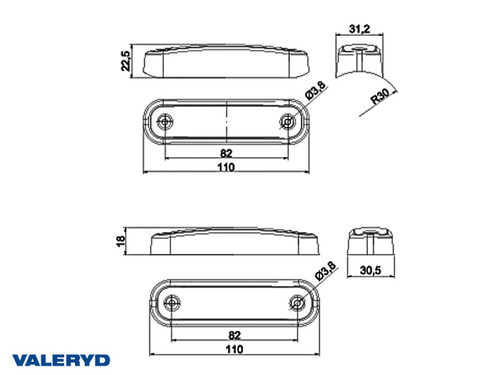 LED Position light 110x30,5x18mm white 15cm Cable [3170030]