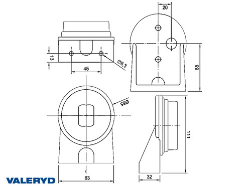 LED Side marking light Valeryd Ø85x111x32mm Yellow 12-30V incl. Cable [3170040]