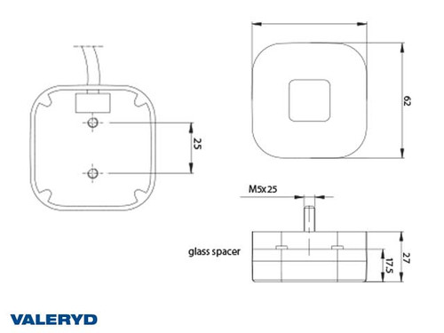 LED Position light Valeryd 62x62x27 white 12-30V incl. 450mm cable