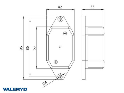 LED Position light Valeryd 96x42x33 red with bracket CC=86mm, 12-30V incl. 450mm cable [3156091]