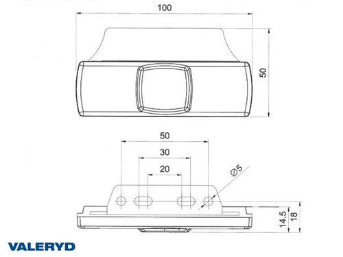 LED Position light Valeryd 100x60x14,5 white 12-30 V incl. 450 mm cable 