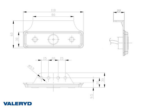 LED Position light Valeryd 118x60x30 white 12-30 V incl. 450 mm cable 