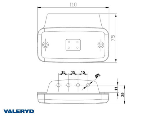 LED Position light Valeryd 110x75x30 white 12-30 V with reflector incl. 450 mm cable 