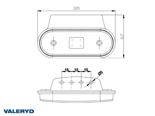 LED Position light Valeryd 120x67x18 red 12-30 V with reflector incl. 450 mm cable 