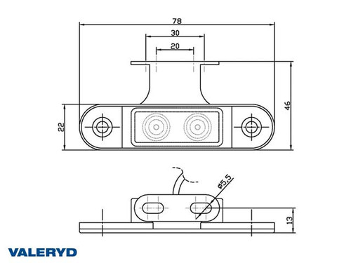 LED Position light Valeryd 78x46x18 yellow 12-30 V with reflector incl. 450 mm cable  [3156041]