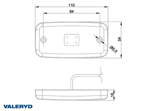 LED Position light Valeryd 110x54x16 white 12-30 V with reflector incl. 450 mm cable 