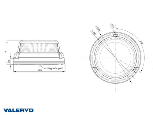 LED Warning light yellow , Cable 3 m , connection for cigarette lighter. Magnetic mount 