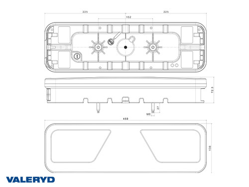 LED Rear light SCANDI-700 Valeryd R 450x138x72,3mm 24V 2,5m Cable incl. CANBUS system [3012081]