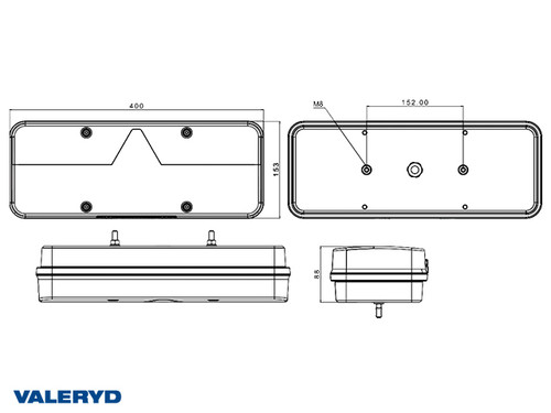 LED Rücklicht Valeryd Kingpoint R 400x153x88mm 12-36V 6 Funktionen, AMP Stecker