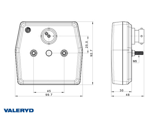 LED Reversing light, 99.7x92.7x30, bayonet, 12V, 2 x M5 screw connection, CC = 45mm [3119003]
