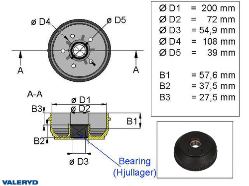 Doboš 200x50 5x108 za AL-KO Euro plus Kompaktlager