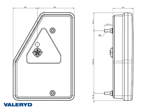 LED Rear light SCANDI-277 R 210,6x146x49 12V, Bayonet connection 6-pin