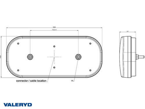 LED Tail light SCANDI-610 Valeryd Left 302x130x51mm 12-36V with Triangle reflector incl. 1m Cable