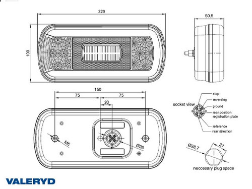 LED Tail light SCANDI-130 R/L 220X100X50.5 (2 pack). Bayonet 5-pin