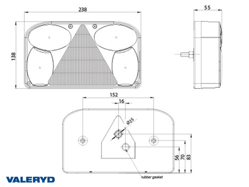 Tail light Left 238x138x55 with fog light , Bayonet connection 5-pin , including bulbs  [3010086]