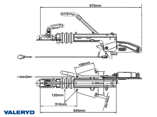 Overrun brake Knott, V, KF13-C, vers. GF, OE, 750-1300Kg, with bracket for jockey wheel  [2425013]