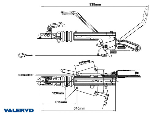 Overrun brake Knott, V, KF20-A, vers. GF, OE, 1100-2000Kg, with bracket for jockey wheel  [2425010]