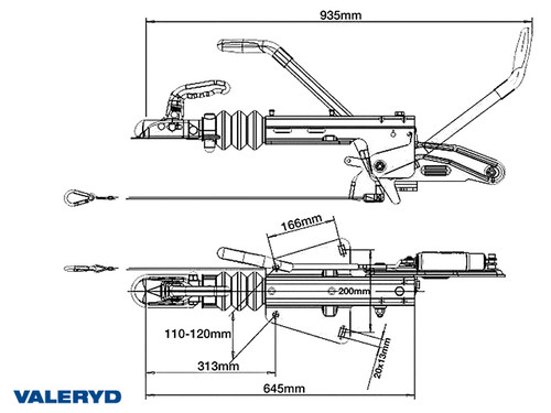 Overrun brake Knott, V, KF13-E, Ausf. GF, OE/UE, 750-1400Kg, with bracket for jockey wheel  [2425008]
