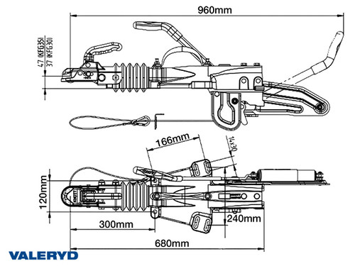 Overrun brake Knott KFG30-A 3000 kg GF with jockey wheel bracket