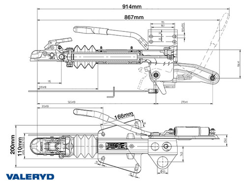 Overrun brake Knott KF13-C 1300 kg GF with cast coupling and jockey wheel bracket
