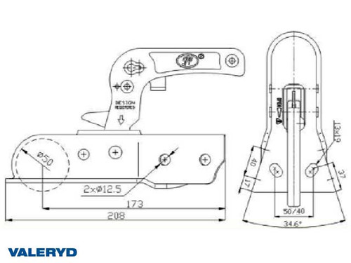 Coupling head 750 kg V-shaped coupling horizontal/vertical hole template CC= 40/50 [2299022]