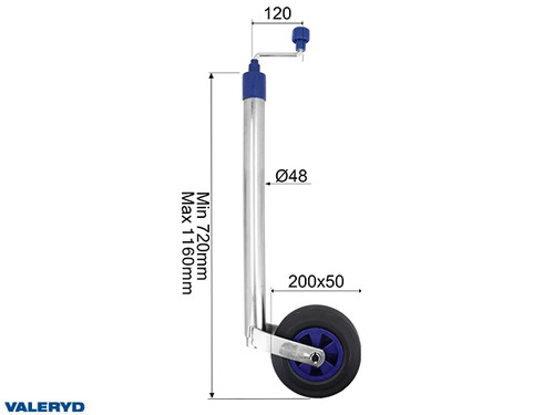 Jockey wheel Ø48 mm Plastic rim. Solid rubber wheel 200x50mm. Support load 150Kg [6659005]