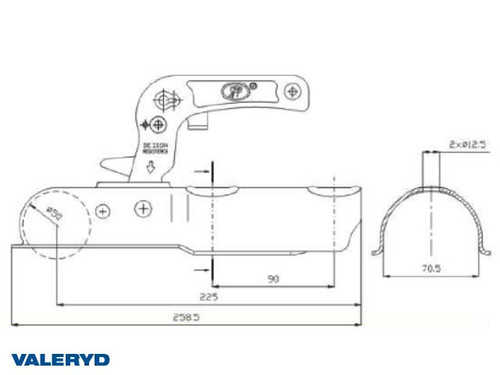 Coupling head 750 kg Ø70 mm tube , vertical hole template CC= 90 mm [2299015]