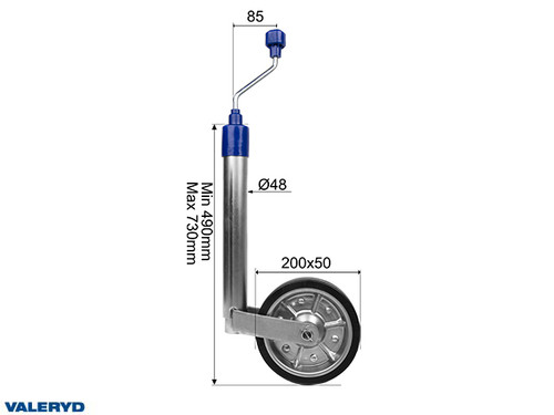 Jockey wheel Ø48mm Metal rim. Solid rubber wheel 200x50 mm. Support load 300 Kg [6659030]