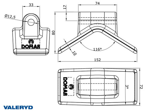 Bow stop roller Length 152 mm, 116 Degrees, 1000 kg [6369100]