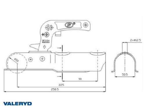 Coupling head 750 kg, Ø50 mm tube , vertical hole template CC=90 mm [2292011]