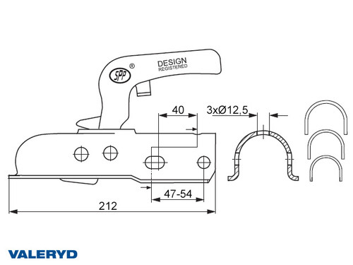 Coupling head 1300 kg, Ø36-40-45-50mm tube , crossed hole template CC=40 [2292010]