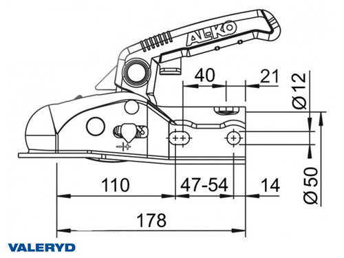 Coupling head 1600 kg AL-KO AK161 Ø35/40/50mm tube. Crossed/horizontal hole template [2290040]