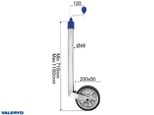 Jockey wheel Ø48 mm Metal rim. Solid rubber wheel 200x50 mm. Support load 150 kg [6659025]