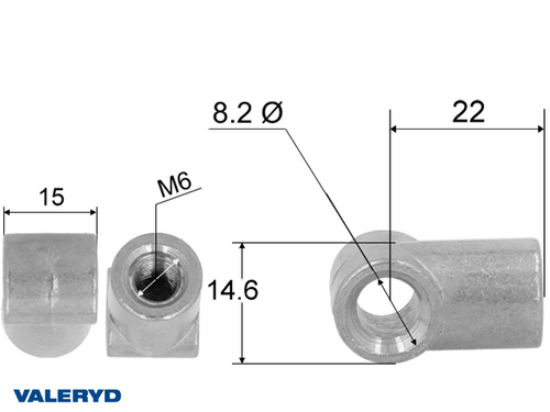 Hinge eye for gas spring; L=22; M6 [6820026]