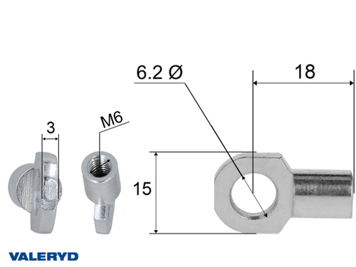 Hinge eye for gas spring; L=18; M6, max 300N [6820010]