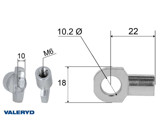 Hinge eye for gas spring; L=22; M6 [6820012]