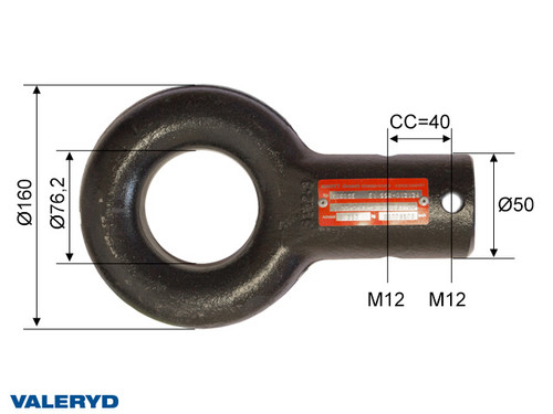 Towing eye NATO 76.2 mm Knott 26009503 Ø50 mm tube, crossed hole template CC=40 mm, M12 [2115003]