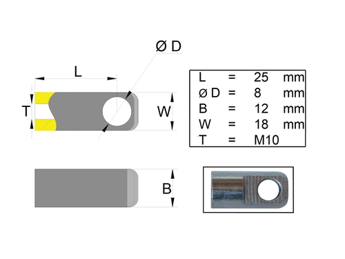 Hinge eye for gas spring; L=25; M10 [6820019]