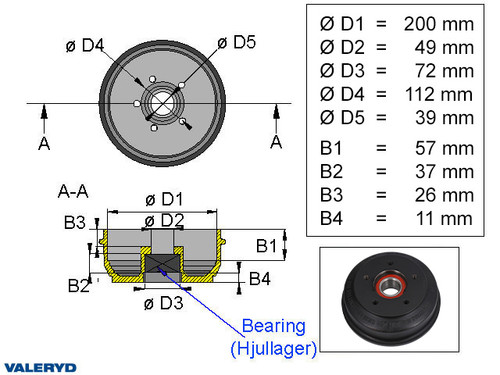 Doboš 200x50 5x112 BPW S2005-7 1500kg Kompaktlager