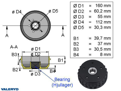 Doboš 160x35 5x112 za AL-KO Euro Kompaktlager