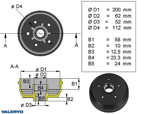 Doboš 200x50 5x112 Knott/Nieper mm-lager
