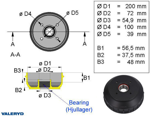 Doboš 200x50 4x100 za AL-KO Euro Kompaktlager