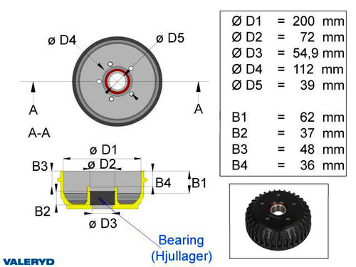 Brake drum 200x50 5x112 fits AL-KO Euro 1500 kg compact bearing [1090013]